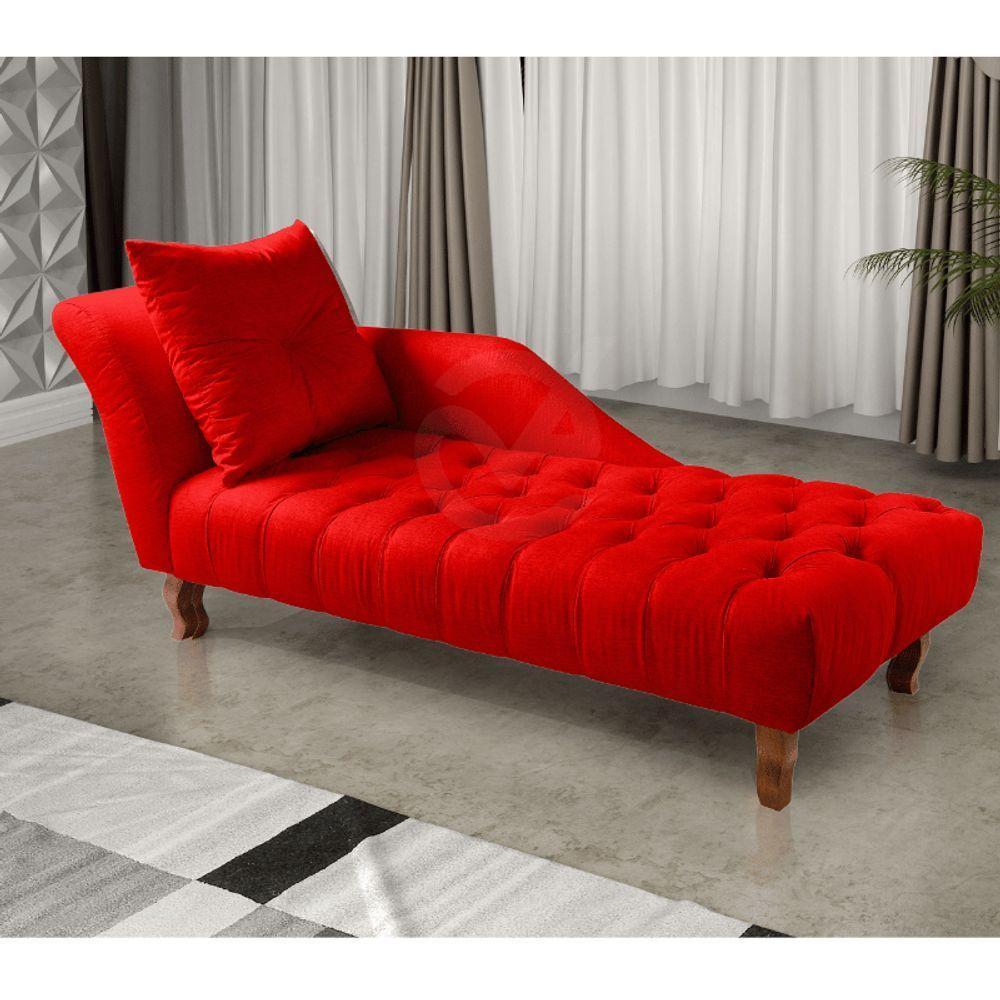 Divã Chesterfield Anna Recamier 160Cm Via Encanto Veludo Vermelho Lado Esquerdo - 3