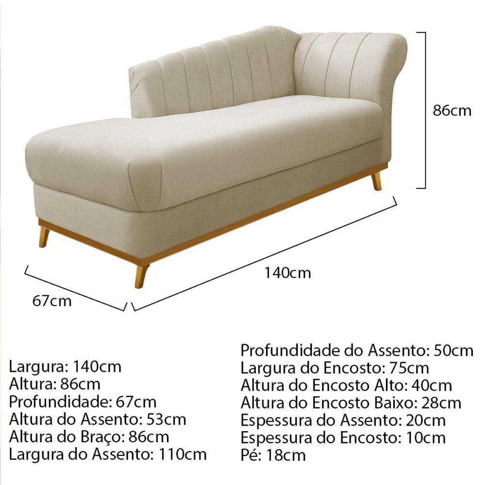 Diva Recamier Vanessa 140Cm Lado Esquerdo Linho  Bege - 5