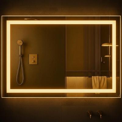 Espelho Retangular 70x50 Led Jateado Premium Banheiro Lavabo Bivolt Quente-horizontal