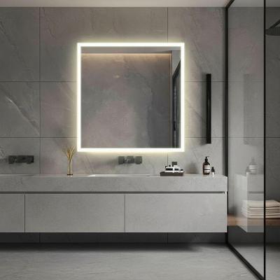 Espelho Quadrado 80x80 Led Jateado Frontal Touch Borda Infinita Neutro