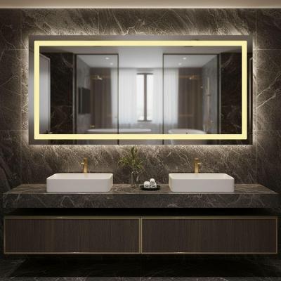 Espelho Horizontal Jateado Led Frontal Para Bancada De Banheiro 100x60 Quente