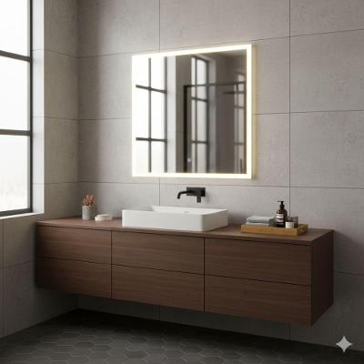 Espelho Quadrado 60x60 Led Jateado Frontal Touch Premium Luxo Neutro