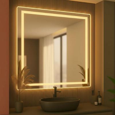 Espelho Quadrado Led Frontal Touch Jateado 110x110 Quente