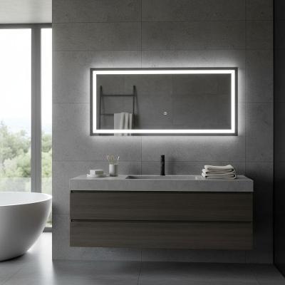 Espelho Horizontal Jateado Led Frontal Para Bancada De Banheiro 100x61 Frio