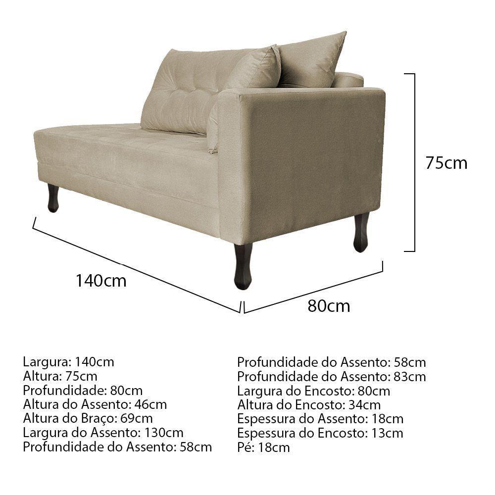 Kit Diva Recamier Azura 140cm Lado Esquerdo e 02 Poltronas Classic Suede Bege - 4