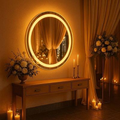 Espelho Redondo 70cm Led Jateado Frontal Banheiro Touch Bivolt Quente