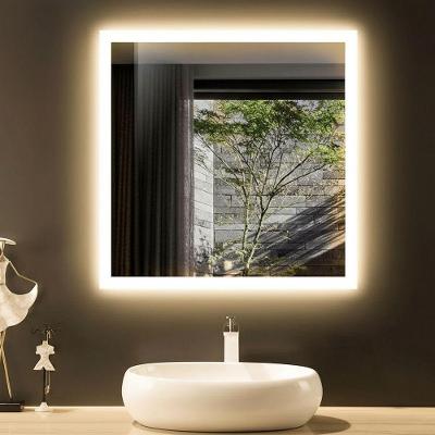 Espelho Quadrado 80x80 Led Jateado Frontal Touch Borda Infinita Quente