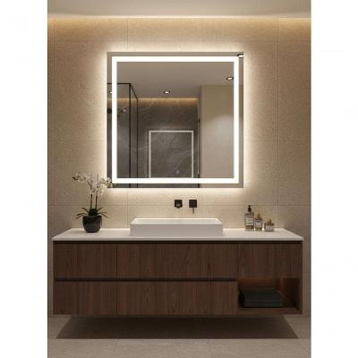 Espelho Quadrado 100x100 Led Jateado Frontal Touch Maquiagem Grande Frio