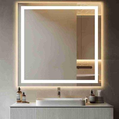 Espelho Quadrado 100x100 Led Jateado Frontal Touch Maquiagem Grande Quente