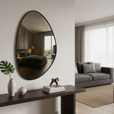 Espelho Orgânico 30x40 Moldura Couro Preto Decorativo Lavabo Hall