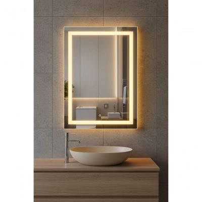 Espelho Vertical 100x60 Banheiro Led Jateado Borda Infinita Touch Quente-vertical