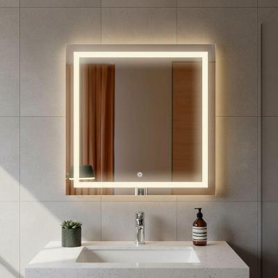 Espelho Com Led 80x80 Quadrado Jateado Frontal Para Banheiro Touch Neutro