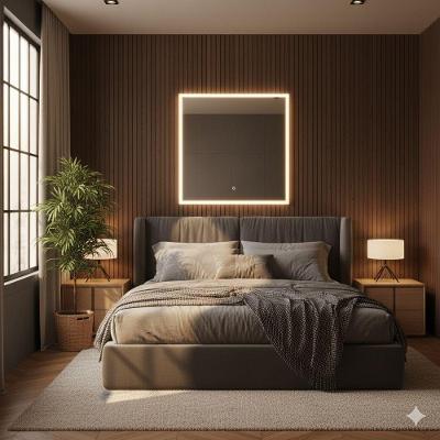 Espelho Quadrado 60x60 Led Jateado Frontal Touch Premium Luxo Quente