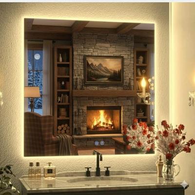 Espelho Quadrado 50x50 Led Indireto Backlight Parede Flutuante Touch Neutro