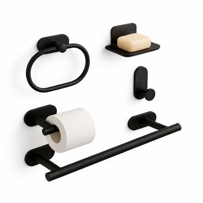 Kit Banheiro Inox Preto 5 Peças Sem Furo Com Saboneteira E Porta Toalha - Preto