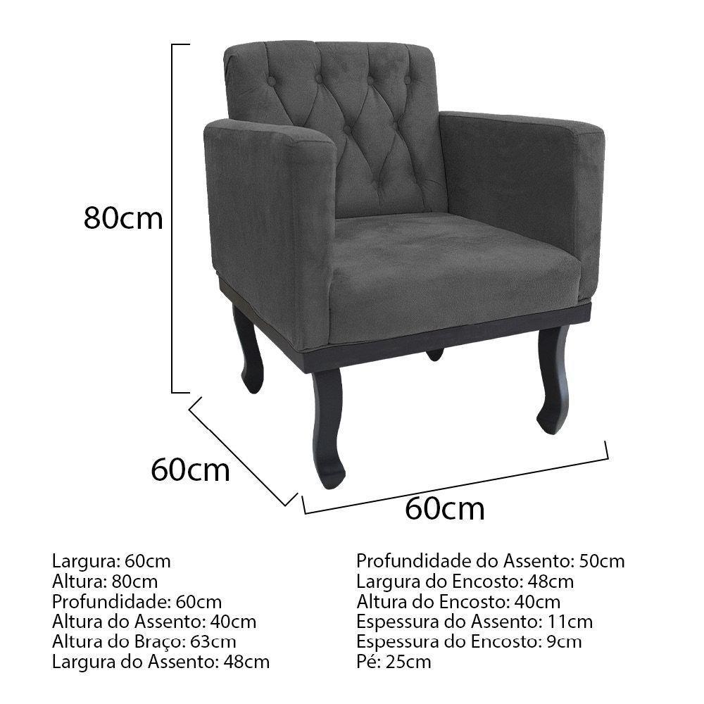 Kit Diva Recamier Azura 140cm Lado Direito e 02 Poltronas Classic Linho Cinza escuro - 3