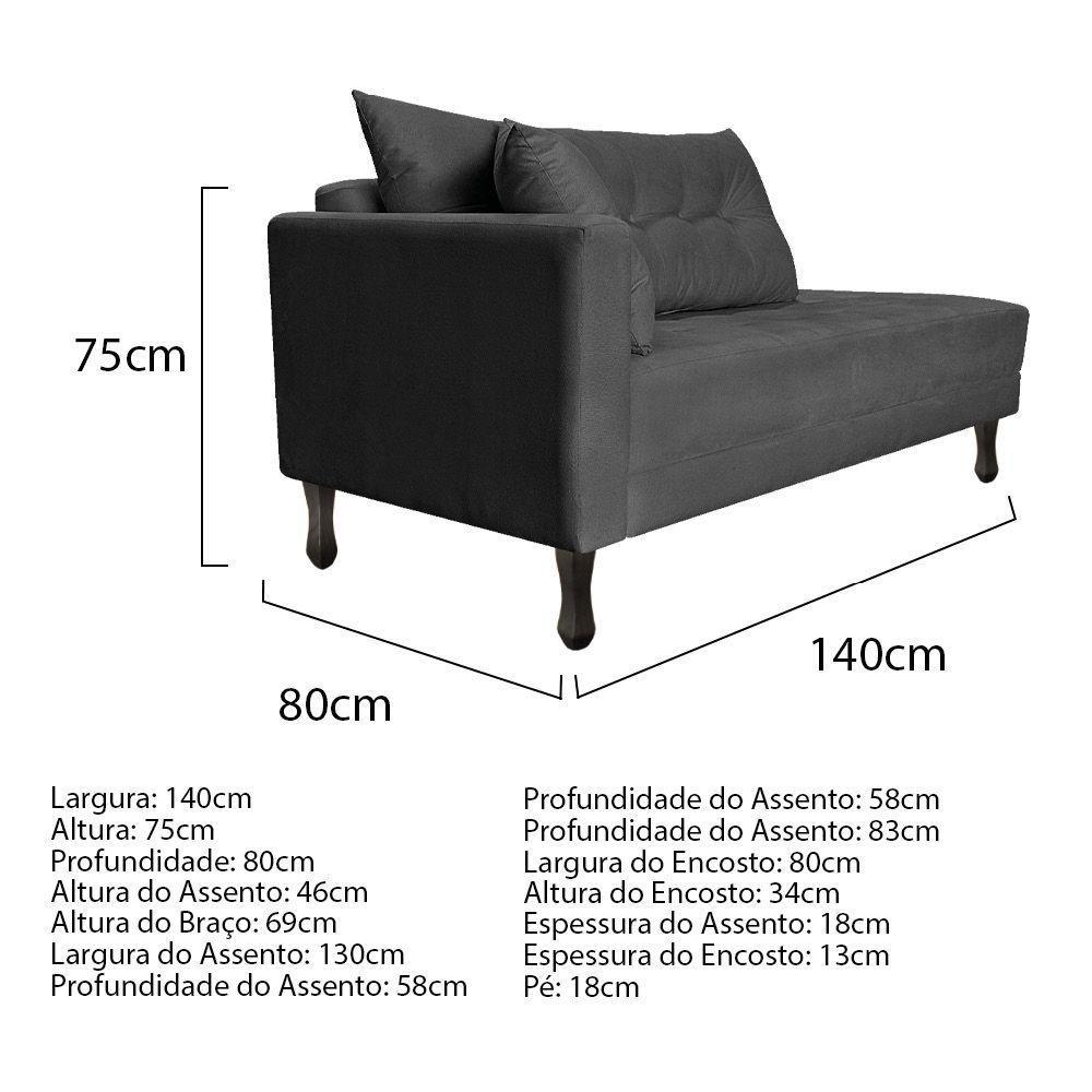 Kit Diva Recamier Azura 140cm Lado Direito e 02 Poltronas Classic Linho Cinza escuro - 4