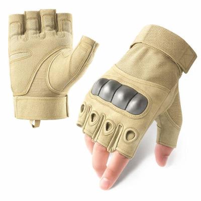 Luva Tática Militar Meio Dedo Antiderrapante Com Proteção Rígida E Ajuste Em Velcro Bege