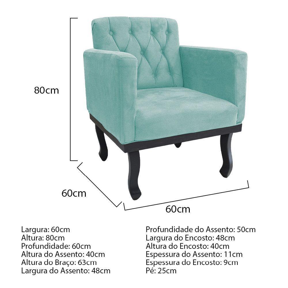 Kit Diva Recamier Azura 140cm Lado Esquerdo e 02 Poltronas Classic Suede Azul tiffany - 3