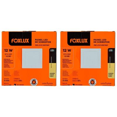 Kit 2 Painel Led Foxlux Quadrado Sobrepor 12w 4000k Branco