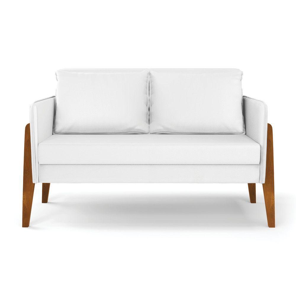 Kit 1 Sofá Namoradeira E 2 Poltronas Lana ino Branco Base De Madeira - D'Rossi - 7