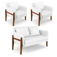 Kit 1 Sofá Namoradeira E 2 Poltronas Lana ino Base De Madeira - D'Rossi Branco - 1