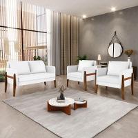 Kit 1 Sofá Namoradeira E 2 Poltronas Lana ino Base De Madeira - D'Rossi Branco