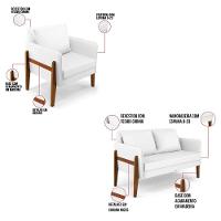 Kit 1 Sofá Namoradeira E 2 Poltronas Lana ino Base De Madeira - D'Rossi Branco - 9
