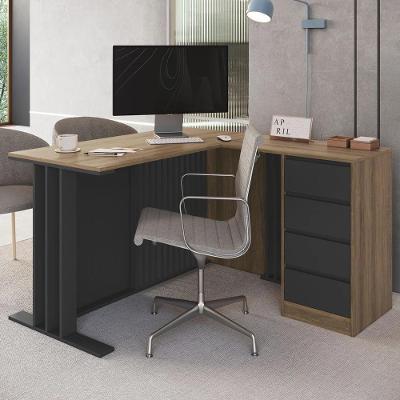 Escrivaninha Em L 120cm 4 Gavetas Rael Mel-grafite F10 - Mpozenato