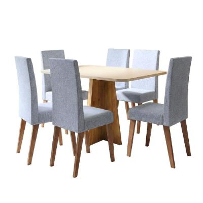 Conjunto Sala De Jantar Mesa 1,60m Moove 6 Cadeiras Linho Milano Viero Madeirado / Cinza