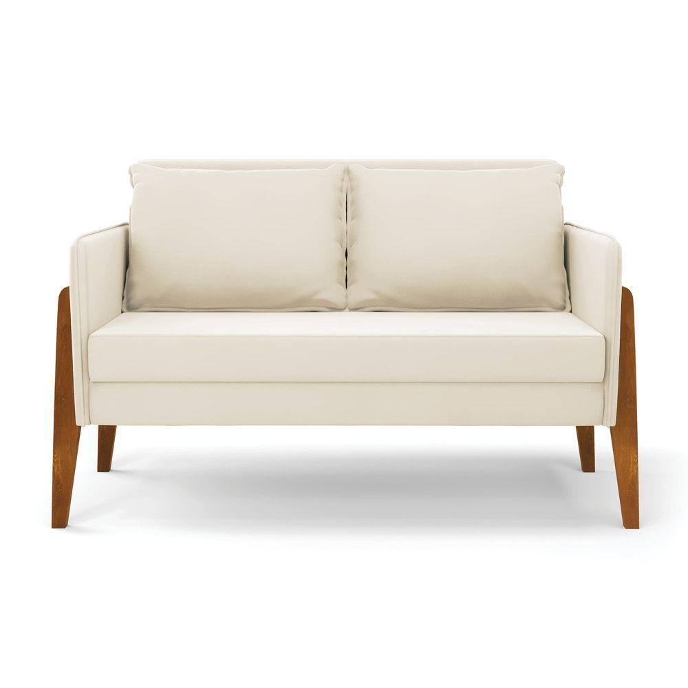 Kit 1 Sofá Namoradeira E 1 Poltrona Lana Veludo Bege Base De Madeira - D'rossi - 7