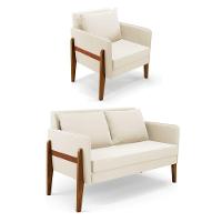 Kit 1 Sofá Namoradeira E 1 Poltrona Lana Veludo Bege Base De Madeira - D'rossi - 1