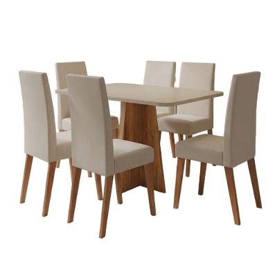 Conjunto Sala De Jantar Mesa 1,60m Moove 6 Cadeiras Veludo Milano Viero Madeirado / Marfim