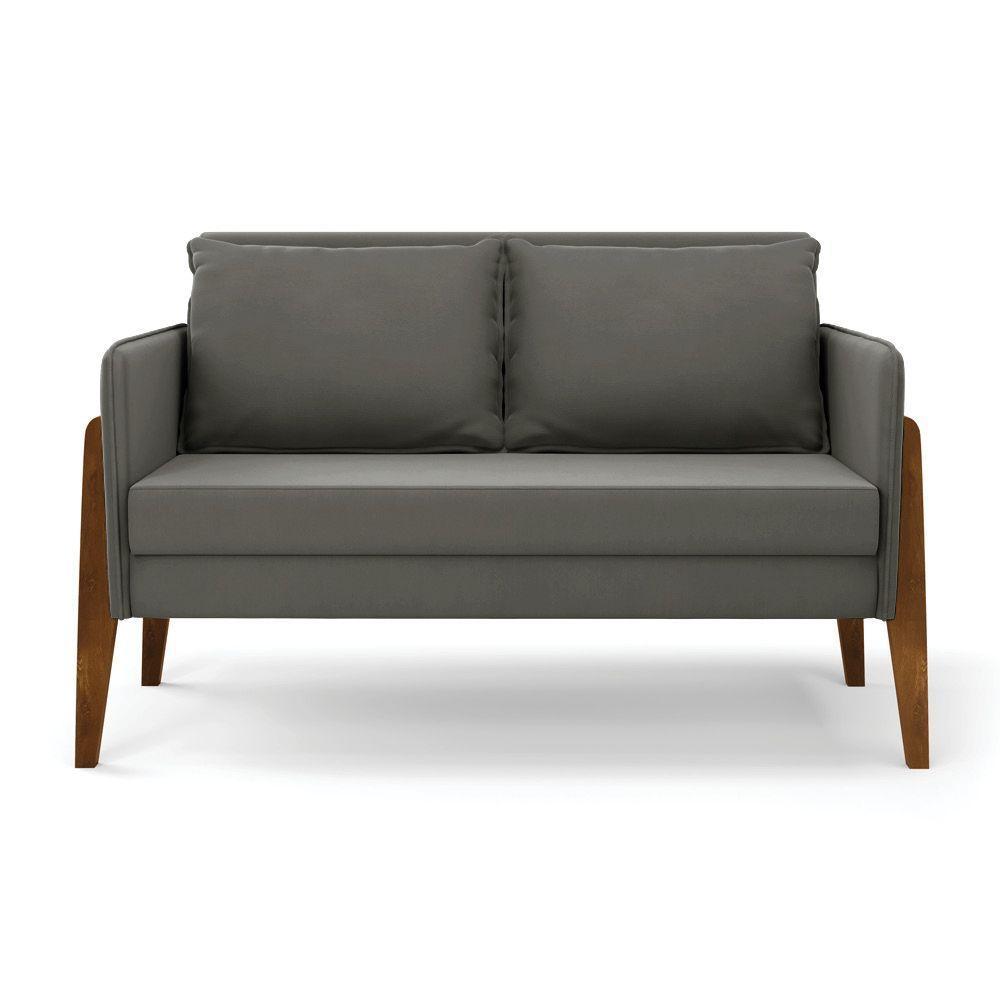 Kit 1 Sofá Namoradeira E 1 Poltrona Lana Suede Grafite Base De Madeira - D'rossi - 7