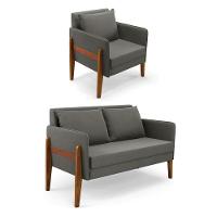 Kit 1 Sofá Namoradeira E 1 Poltrona Lana Suede Grafite Base De Madeira - D'rossi - 1