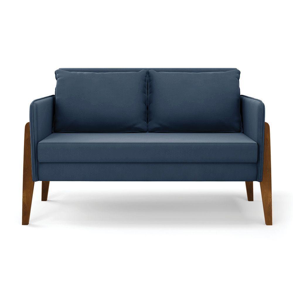 Kit 1 Sofá Namoradeira E 1 Poltrona Lana Suede Azul Marinho Base De Madeira - D'rossi - 7