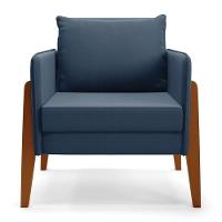 Kit 1 Sofá Namoradeira E 1 Poltrona Lana Suede Azul Marinho Base De Madeira - D'rossi - 11