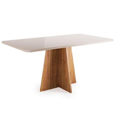 Mesa Sala De Jantar 1,60m Com Vidro Anjos Viero Madeirado/off White