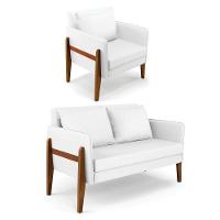 Kit 1 Sofá Namoradeira E 1 Poltrona Lana ino Base De Madeira - D'rossi  Branco - 1