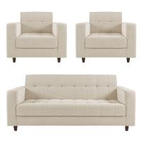 Kit 01 Sofá 3 Lugares E 02 Poltronas Arezzo Linho Pés Chanfrado Tabaco - D'rossi  A19 Bege - 1