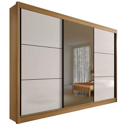 Guarda Roupa Casal Com Espelho 3 Portas 6 Gavetas - Los Angeles-cinamomo-off White - Móveis D'doro