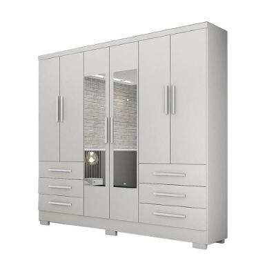 Guarda Roupa Solteiro Com Espelho Com Pés 6 Portas 6 Gavetas - Encant-branco - Móveis Novo Horizonte