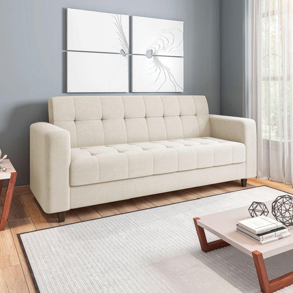 Kit 01 Sofá 03 Lugares E 01 Poltrona Arezzo Linho Pés Chanfrado Tabaco - D'rossi  A19 Bege - 7