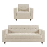 Kit 01 Sofá 03 Lugares E 01 Poltrona Arezzo Linho Pés Chanfrado Tabaco - D'rossi  A19 Bege - 1