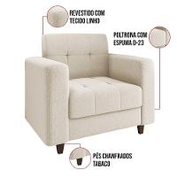 Kit 01 Sofá 03 Lugares E 01 Poltrona Arezzo Linho Pés Chanfrado Tabaco - D'rossi  A19 Bege - 8