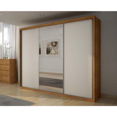 Guarda Roupa Casal Com Espelho 3 Portas 6 Gavetas - Paradizzo Gold-cumaru Off White - Móveis Novo Horizonte