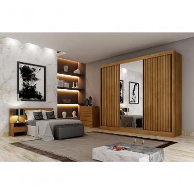 Guarda Roupa Casal Ripado Com Espelho 3 Portas 4 Gavetas - Royale-cumaru - Móveis Novo Horizonte