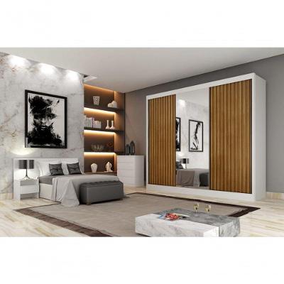 Guarda Roupa Casal Ripado Com Espelho 3 Portas 4 Gavetas - Canastra-branco - Móveis Novo Horizonte