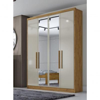 Guarda Roupa Solteiro Com Espelho 4 Portas 3 Gavetas - Moderni -cumaru/fendi - Móveis Novo Horizonte
