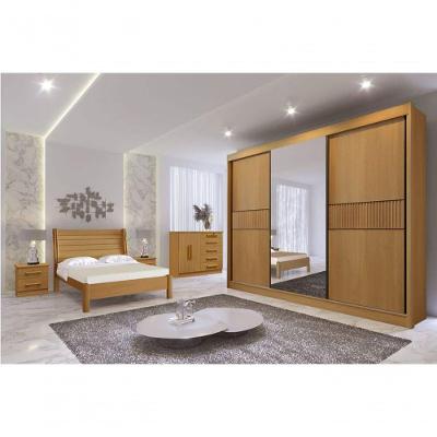 Guarda Roupa Casal Com Espelho 3 Portas 6 Gavetas - Los Angeles Ripado-cinamomo - Móveis D'doro